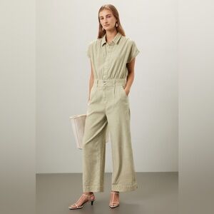 Joe’s Jeans Lexi Linen Lyocell Jumpsuit Sage Green Wide Leg NWT $298 Sz M